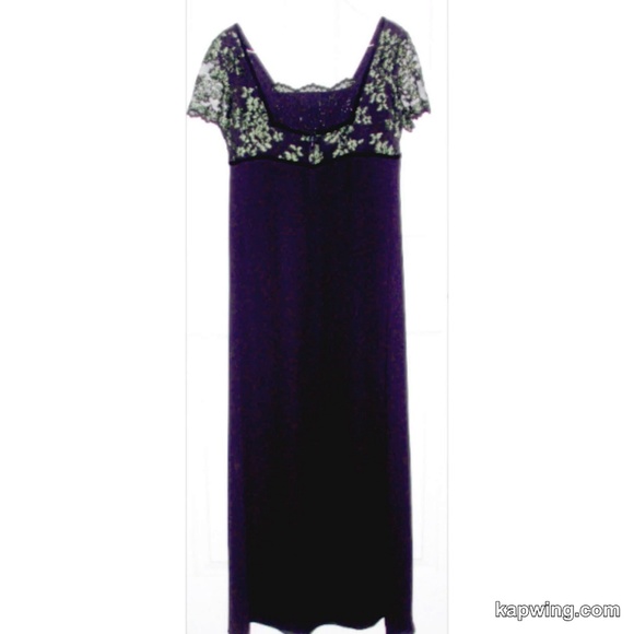 Black Satin and Gold Lace Evening Dress - Picture 2 of 3